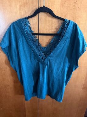 Anthropologie Teal Lace-Trim V-Neck Camisole